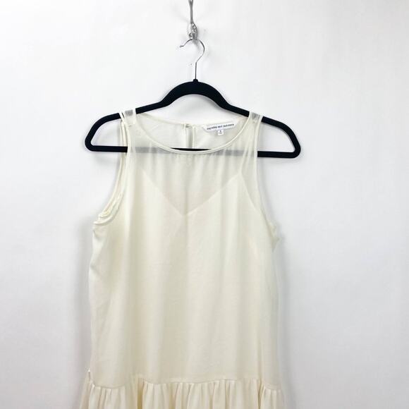 Cupcakes and Cashmere Small Womens Ivory Sheer Layer Pleated Midi Dress - Picture 2 of 6